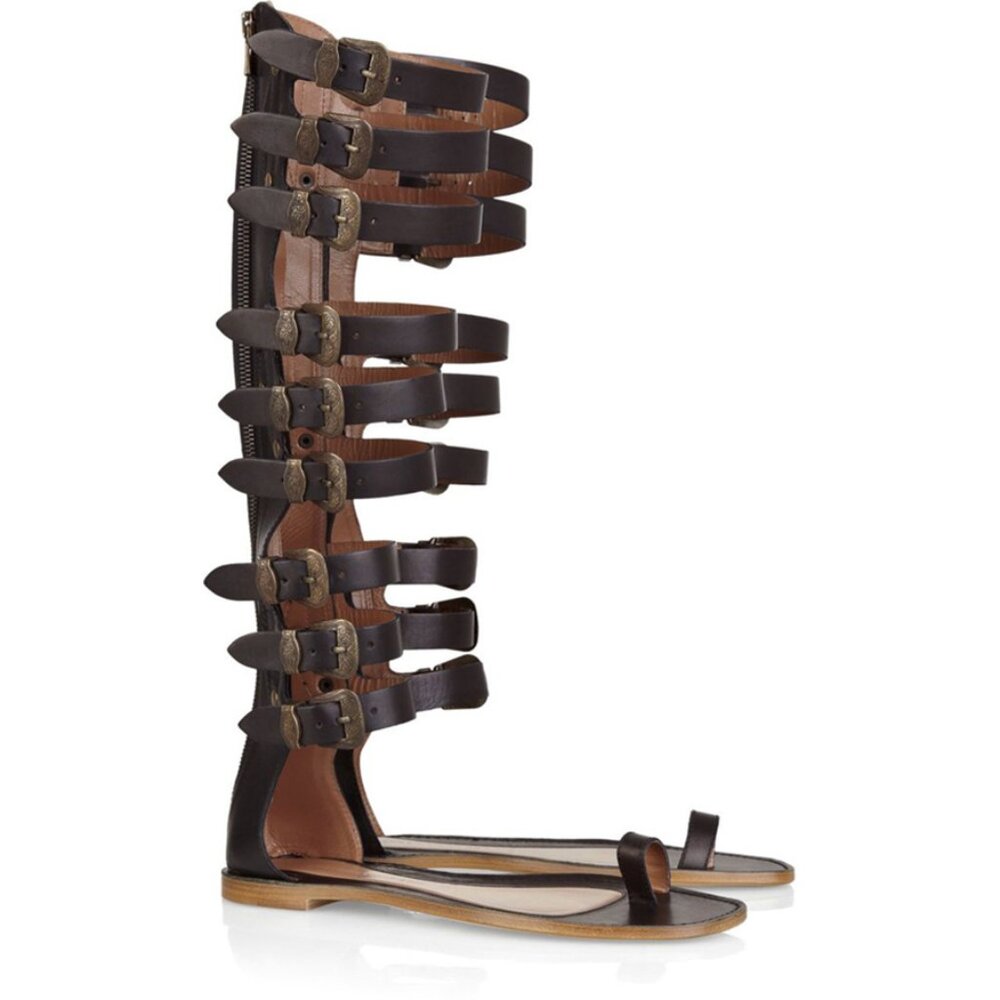 SIGERSON MORRISON KNEE HIGH LEATHER GLADIATOR SANDALS BUCKLES sz 8 / fit 7.5